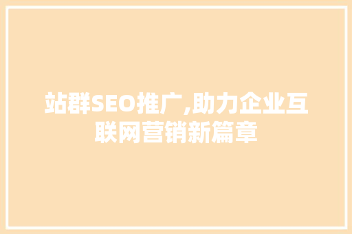 站群SEO推广,助力企业互联网营销新篇章