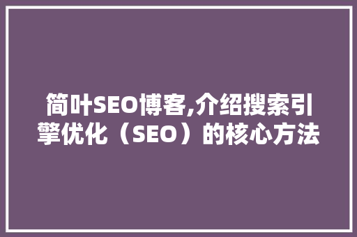 简叶SEO博客,介绍搜索引擎优化（SEO）的核心方法与步骤 必应SEO