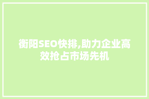 衡阳SEO快排,助力企业高效抢占市场先机 SEO关键词