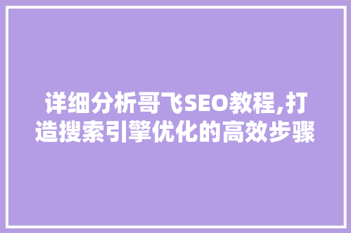 详细分析哥飞SEO教程,打造搜索引擎优化的高效步骤 神马SEO