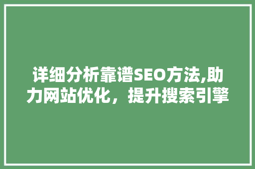 详细分析靠谱SEO方法,助力网站优化，提升搜索引擎排名 神马SEO