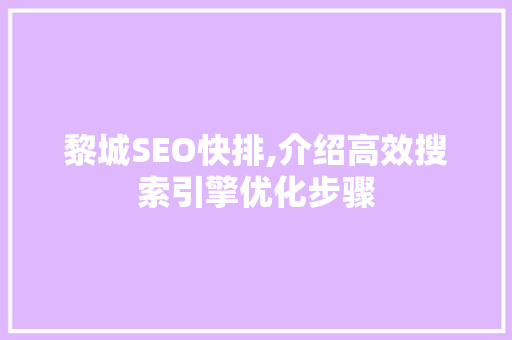 黎城SEO快排,介绍高效搜索引擎优化步骤