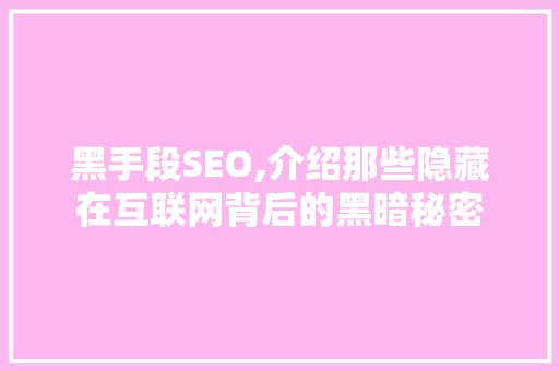 黑手段SEO,介绍那些隐藏在互联网背后的黑暗秘密