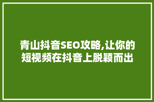 青山抖音SEO攻略,让你的短视频在抖音上脱颖而出
