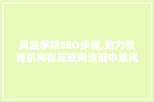 风起学院SEO步骤,助力教育机构在互联网浪潮中乘风破浪 神马SEO