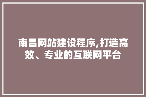 南昌网站建设程序,打造高效、专业的互联网平台