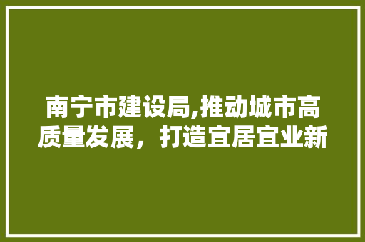 南宁市建设局,推动城市高质量发展，打造宜居宜业新典范