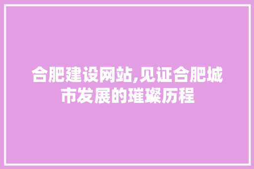 合肥建设网站,见证合肥城市发展的璀璨历程 神马SEO