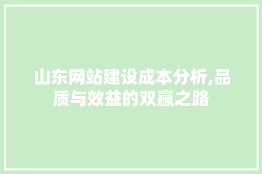 山东网站建设成本分析,品质与效益的双赢之路