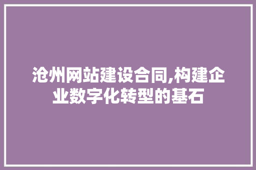 沧州网站建设合同,构建企业数字化转型的基石 必应SEO