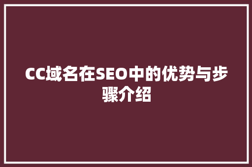 CC域名在SEO中的优势与步骤介绍