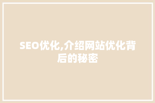SEO优化,介绍网站优化背后的秘密