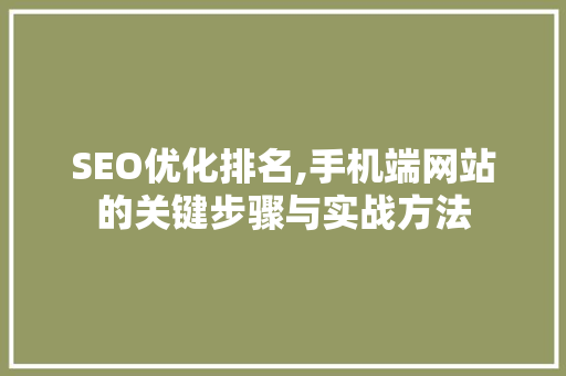 SEO优化排名,手机端网站的关键步骤与实战方法 搜狗SEO
