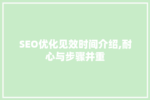 SEO优化见效时间介绍,耐心与步骤并重 百度SEO