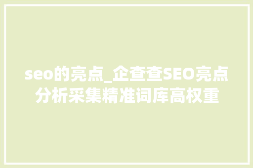 seo的亮点_企查查SEO亮点分析采集精准词库高权重