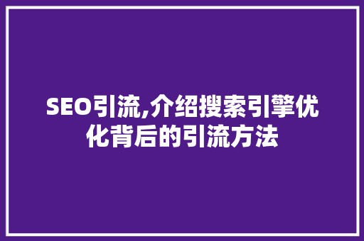 SEO引流,介绍搜索引擎优化背后的引流方法 搜狗SEO SEO引流,介绍搜索引擎优化背后的引流方法 搜狗SEO