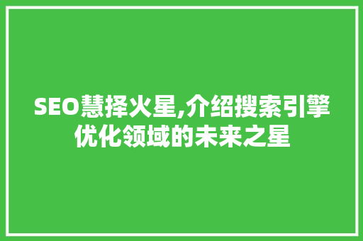 SEO慧择火星,介绍搜索引擎优化领域的未来之星