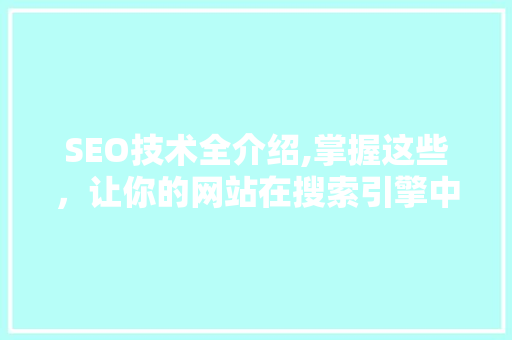 SEO技术全介绍,掌握这些，让你的网站在搜索引擎中脱颖而出 百度SEO