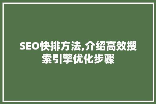 SEO快排方法,介绍高效搜索引擎优化步骤 搜狗SEO