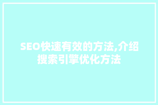 SEO快速有效的方法,介绍搜索引擎优化方法