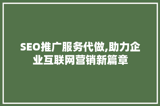 SEO推广服务代做,助力企业互联网营销新篇章
