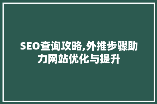 SEO查询攻略,外推步骤助力网站优化与提升