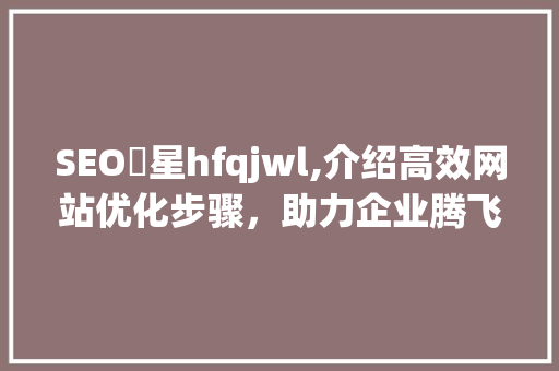 SEO溦星hfqjwl,介绍高效网站优化步骤，助力企业腾飞