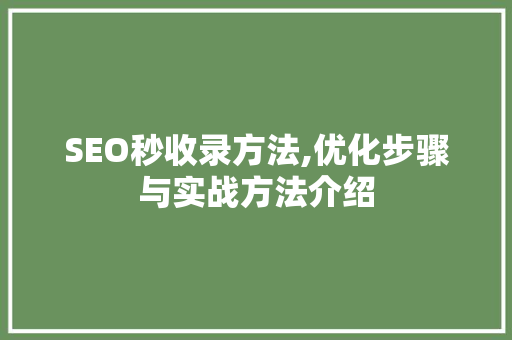 SEO秒收录方法,优化步骤与实战方法介绍