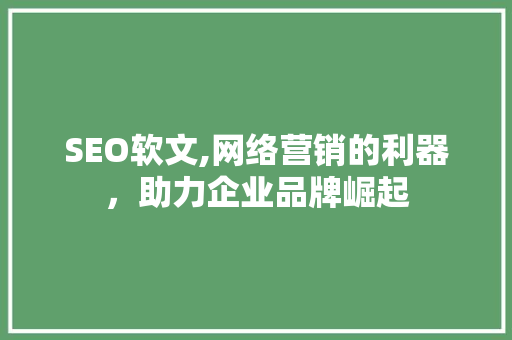 SEO软文,网络营销的利器，助力企业品牌崛起