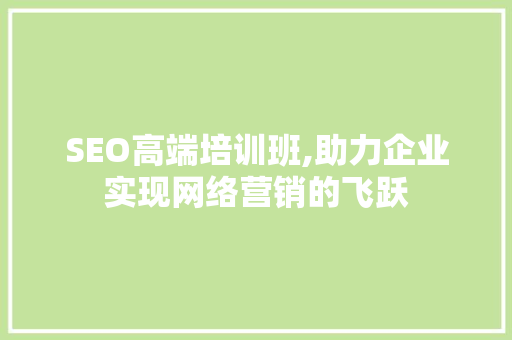 SEO高端培训班,助力企业实现网络营销的飞跃