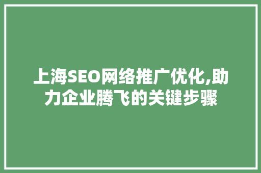 上海SEO网络推广优化,助力企业腾飞的关键步骤