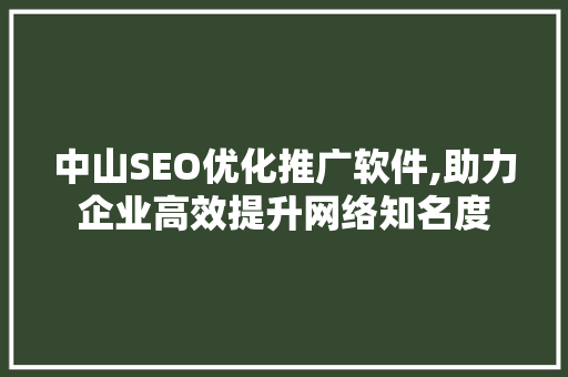 中山SEO优化推广软件,助力企业高效提升网络知名度