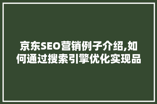 京东SEO营销例子介绍,如何通过搜索引擎优化实现品牌价值最大化 网站建设公司