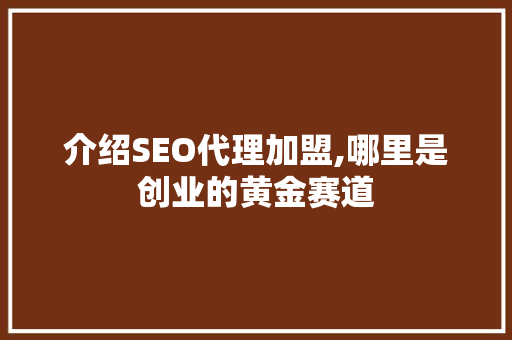 介绍SEO代理加盟,哪里是创业的黄金赛道