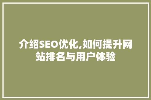 介绍SEO优化,如何提升网站排名与用户体验
