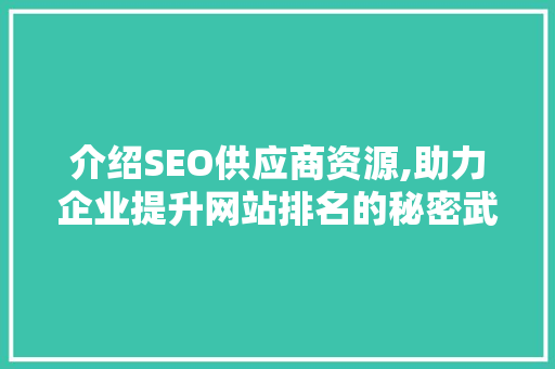 介绍SEO供应商资源,助力企业提升网站排名的秘密武器