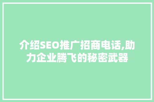 介绍SEO推广招商电话,助力企业腾飞的秘密武器