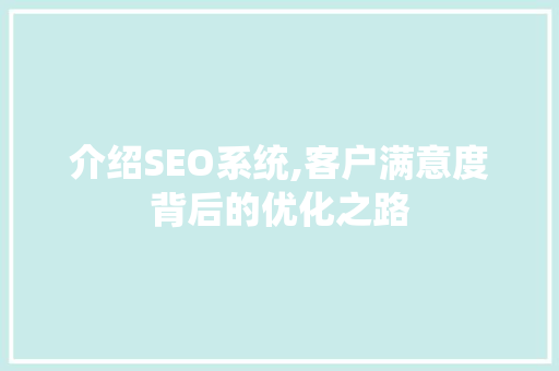 介绍SEO系统,客户满意度背后的优化之路 神马SEO