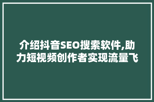 介绍抖音SEO搜索软件,助力短视频创作者实现流量飞跃 网站建设公司
