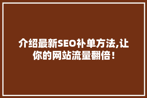 介绍最新SEO补单方法,让你的网站流量翻倍！ 网站建设公司