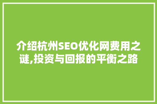 介绍杭州SEO优化网费用之谜,投资与回报的平衡之路