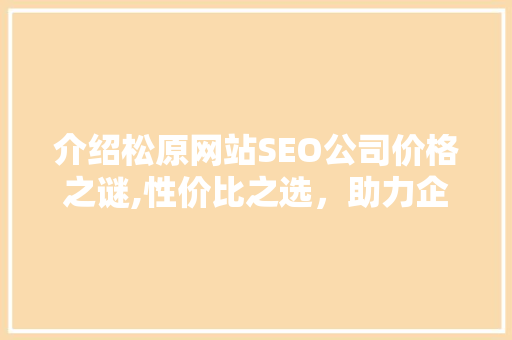 介绍松原网站SEO公司价格之谜,性价比之选，助力企业腾飞