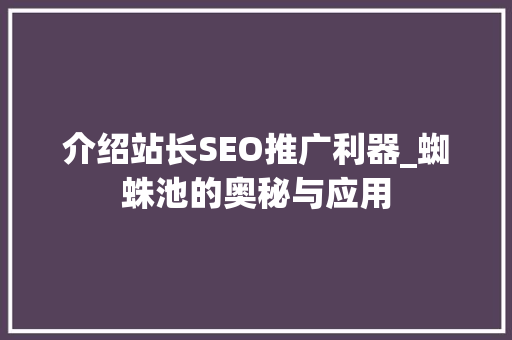 介绍站长SEO推广利器_蜘蛛池的奥秘与应用