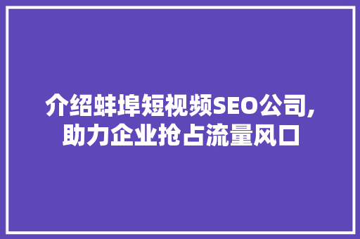 介绍蚌埠短视频SEO公司,助力企业抢占流量风口