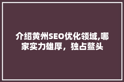 介绍黄州SEO优化领域,哪家实力雄厚，独占鳌头 百度SEO