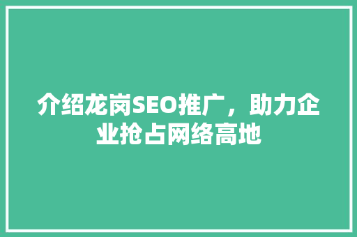 介绍龙岗SEO推广，助力企业抢占网络高地 神马SEO