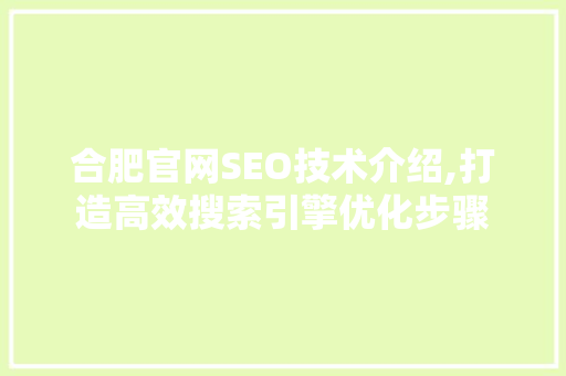 合肥官网SEO技术介绍,打造高效搜索引擎优化步骤 神马SEO
