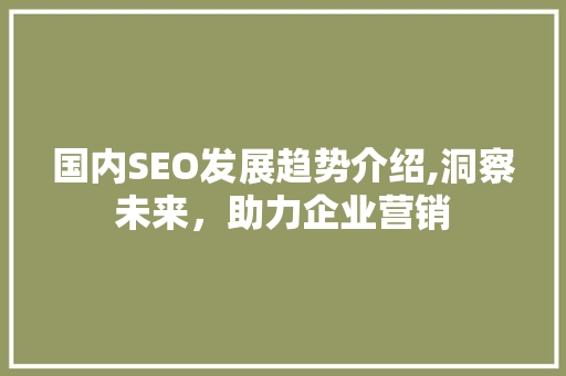 国内SEO发展趋势介绍,洞察未来，助力企业营销 搜狗SEO