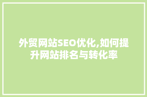 外贸网站SEO优化,如何提升网站排名与转化率 网站建设公司
