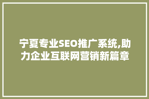 宁夏专业SEO推广系统,助力企业互联网营销新篇章 SEO关键词